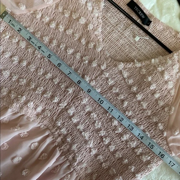 Pink Flowy Babydoll Textured Short Sleeve Dress Size Large - Picture 7 of 11